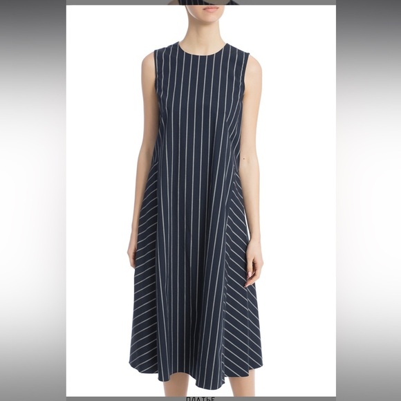 ‘S MaxMara midi sleeveless navy and grey stripe dress size 10 - Picture 3 of 13